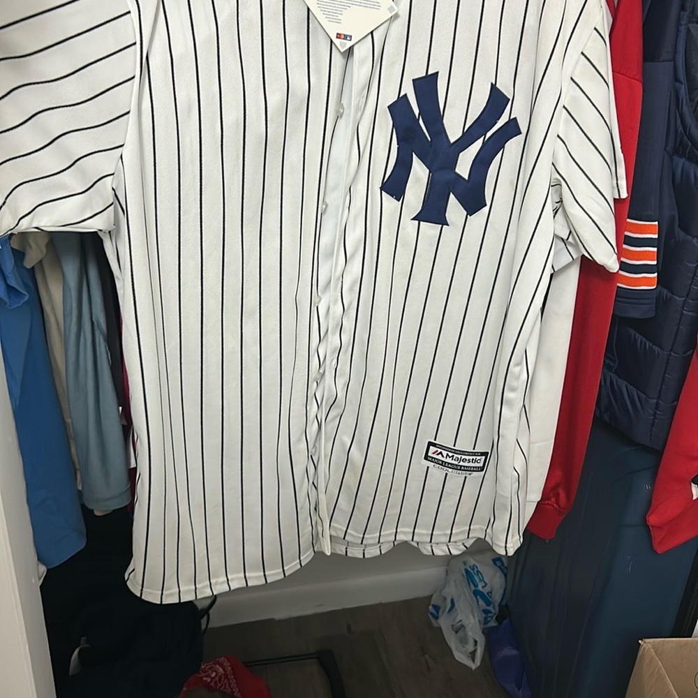 New York Yankees Majestic White and Black Striped Jersey #24 Tino Martinez Xxl